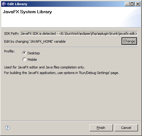 Dialog: Edit JavaFX System Library