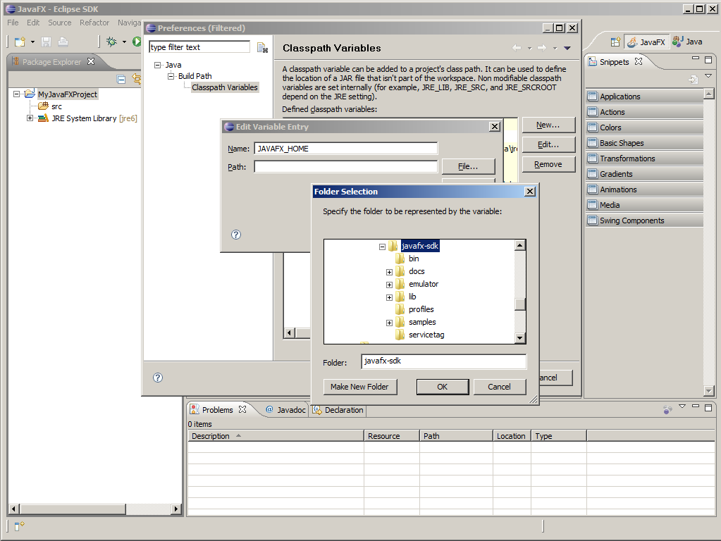 Select instalation folder of JavaFX SDK
