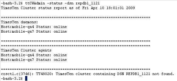 ttCWAdmin -status after drop