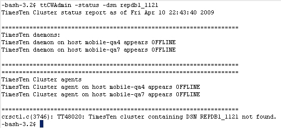 ttCWAdmin -status after shutdown
