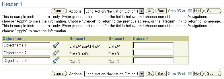 Multiple Action/Navigation Buttons in Pulldown List and Instruction Text Below (No Wrapping)