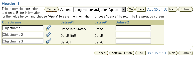 Multiple Action/Navigation Buttons in Pulldown List and Wrapped Instruction Text