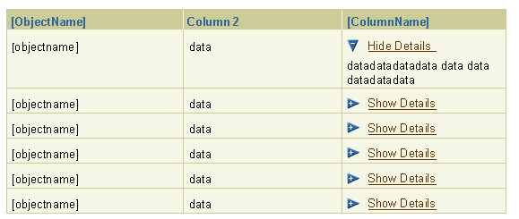 Example of Hide/Show in a Table Cell - One Cell Shown