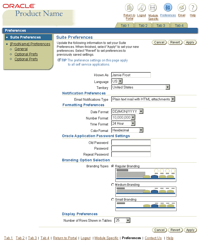 Global Page - Suite Preferences sample