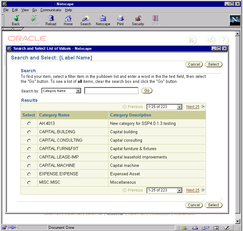 Example of the LOV Template: Defaulted with Initial Results Set