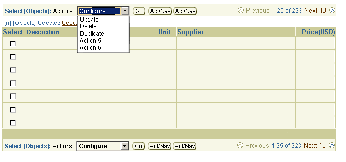 Control Bar with Action/Navigations in Choice List and Action/Navigation Buttons
