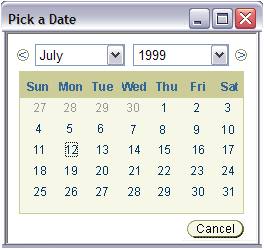 Date Picker in Secondary Window (Pulldown Month/Year)